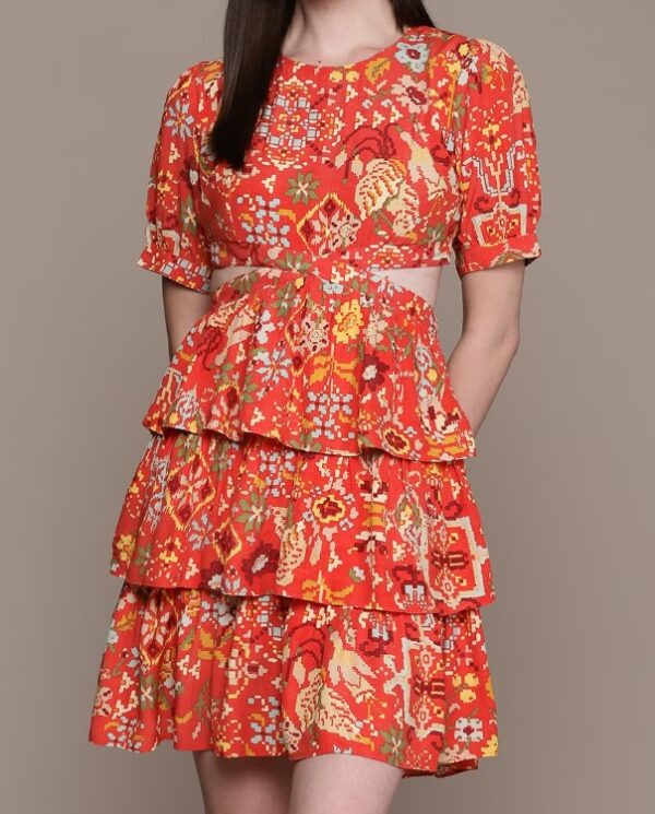 Orange Floral Crepe Dress