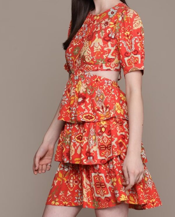 Orange Floral Crepe Dress - Image 2