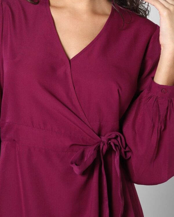 Puff Sleeves Wrap Midi Dress - Image 2