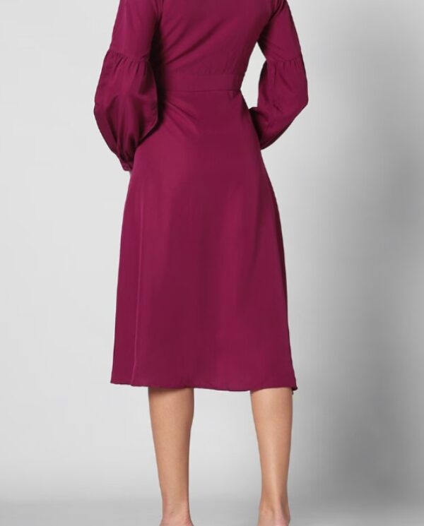 Puff Sleeves Wrap Midi Dress - Image 4